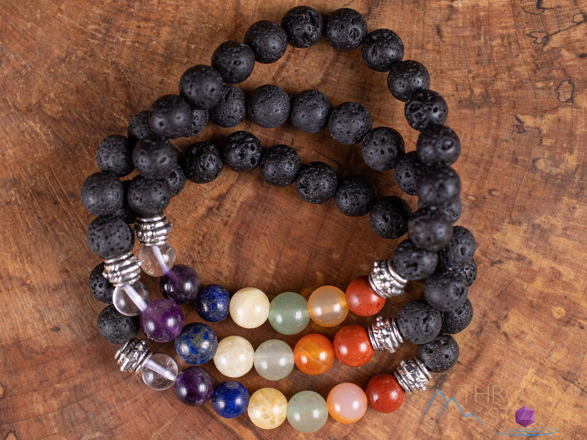 CHAKRA & LAVA ROCK Crystal Bracelet - Round Beads - Aromatherapy Diffu –  Throwin Stones